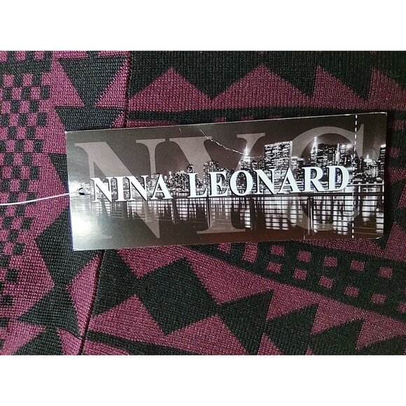 Nina Leonard Wine and Black Fit and Flare Sweater Knit Dress Size Medium NWT - Picture 7 of 15